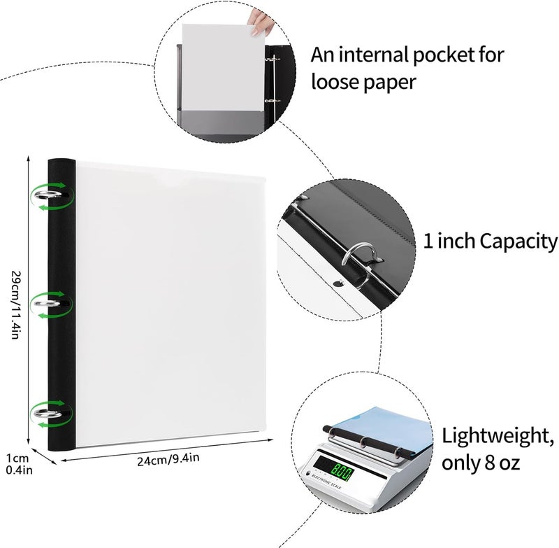 Tashkummy 360 Degree Pivotable Binder, Upgraded 3 Ring Binder 1 inch, Flexible Binders 3 Ring, Foldable Three Ring Binders- White - Image 3